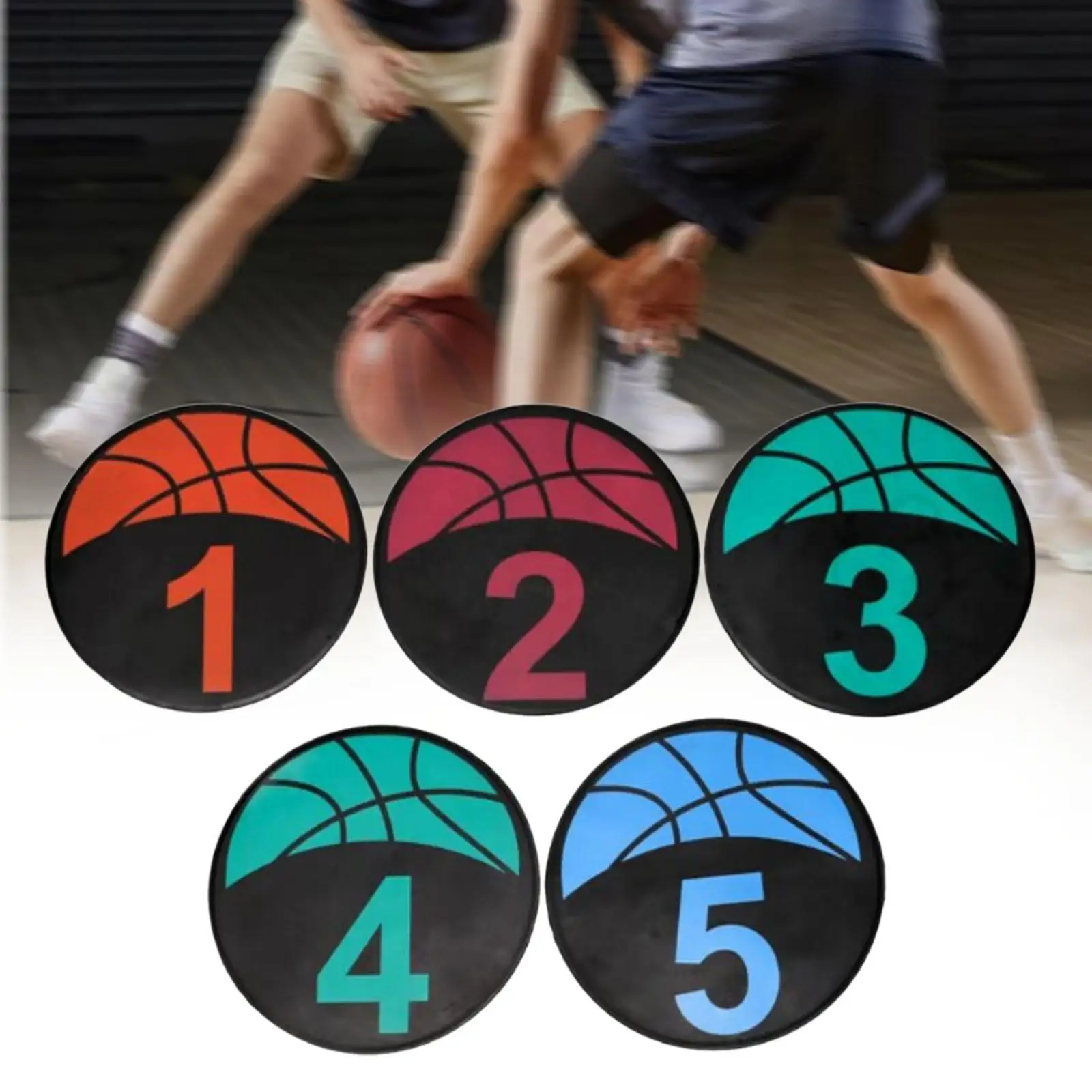 5Pcs Numbered Floor Spot Markers Landmark Mats Flat Disc Marker Basketball Spot Markers for Playground Soccer Exercise Sports