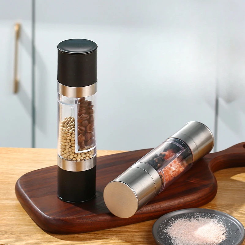 Salt and Pepper Grinder 2 in 1 Manual Stainless Steel Salt Pepper Mills Adjustable Ceramic Grinding Spice Mill Kitchen Tool