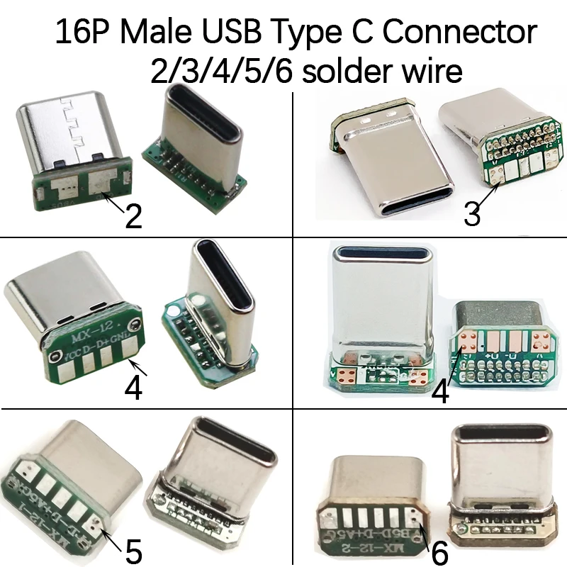2-5PCS USB TYPE-C Stecker 16P Vertikale Daten Lade Port Mit 2/3/4/5/6 Schweißen PCB USB Board Männlichen Kopf 16P USB C Stecker