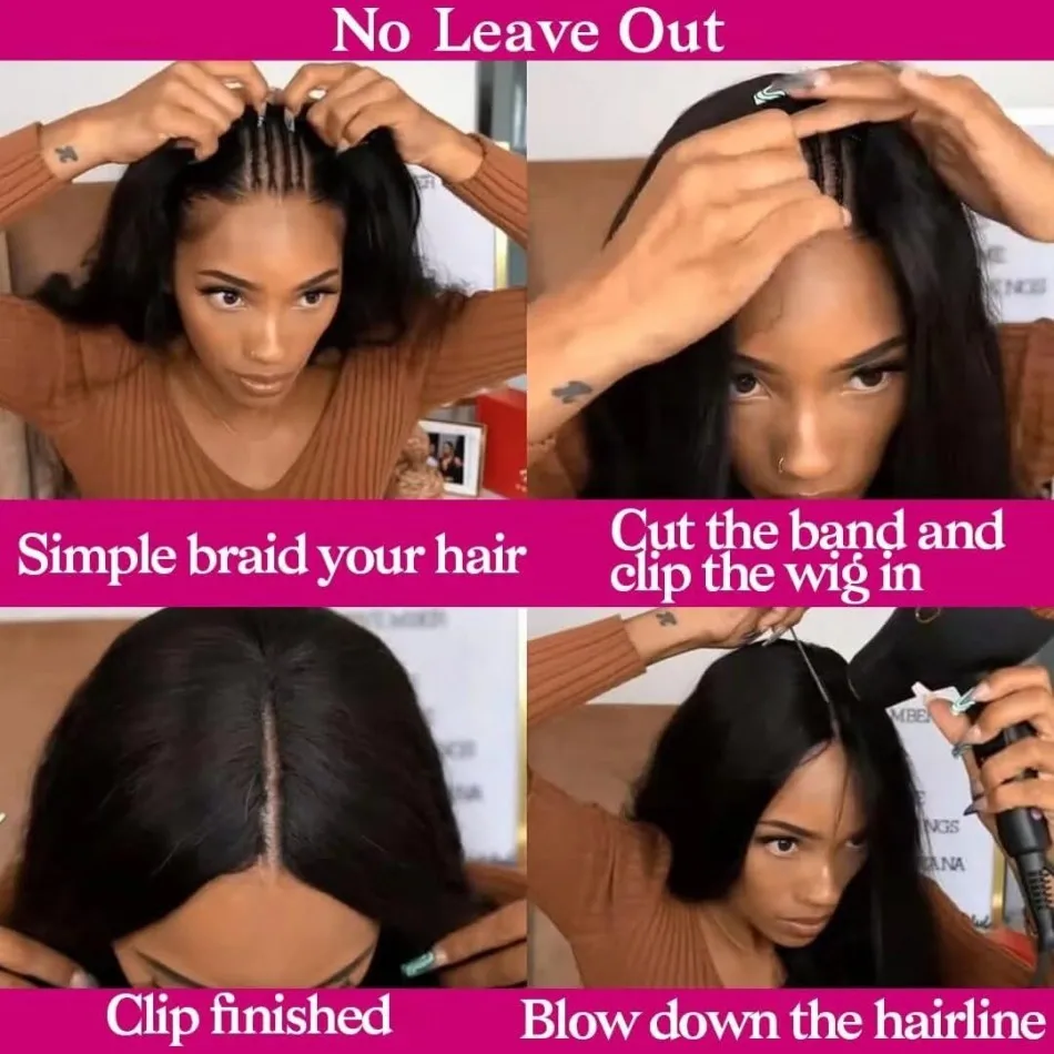 Straight V Part Wig Human Hair Glueless Wigs 220 Density Natural Color Brazilian Hair Wig For Black Women 36Inch 100% Human Hair