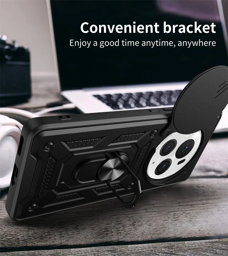 Premium Armor Case with Slide Camera Protector and Magnetic Ring Holder