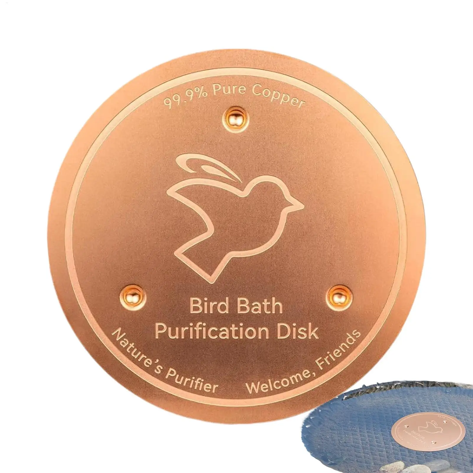 1pc Bird Bath Copper Disk With 3 Point Support Bird Bath Purification Tray Metal Cleaner Disks Feeder Accessories For Water Bowl