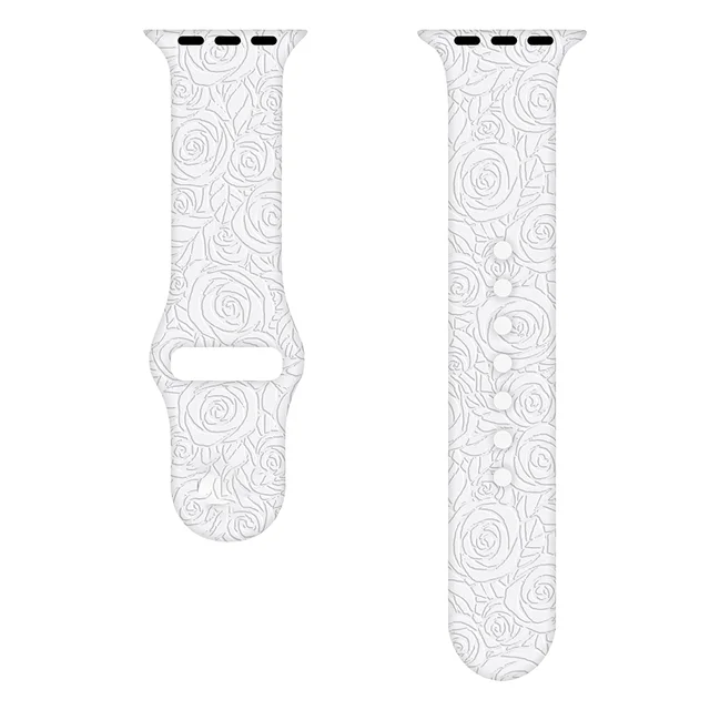 Sport Strap for Apple Watchband 44mm 40mm 38mm 42mm 41mm 45mm Printed Silicone Bracelet for iwatch series 7 6 5 4 3SE watch band rose-white