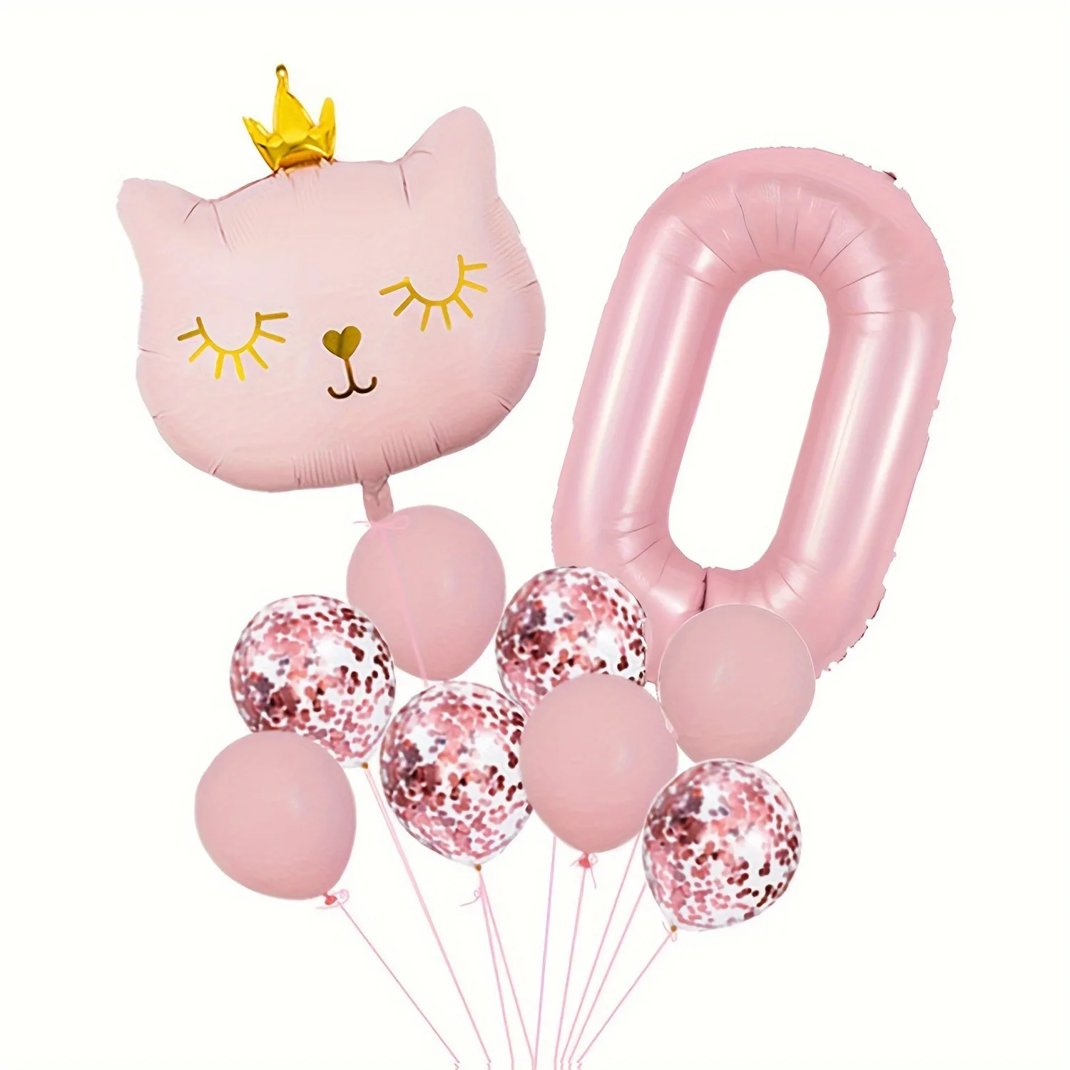 1set Pink Crown Cat Foil Digital Balloon Cartoon Animal Pull Flag Set Girl Happy Birthday Party Decorations Baby Shower Gift