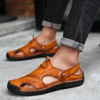 Mode hommes sandales en cuir véritable été plage pantoufles mâle antidérapant doux confortable chaussures de plein air de haute qualité homme sandales 6