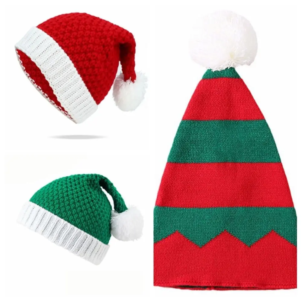 Warm Strip Knitted Christmas Hat Cloth Accessories Cartoon Plush Ball Soft Beanie Muffler Knitting Santa Hat Women