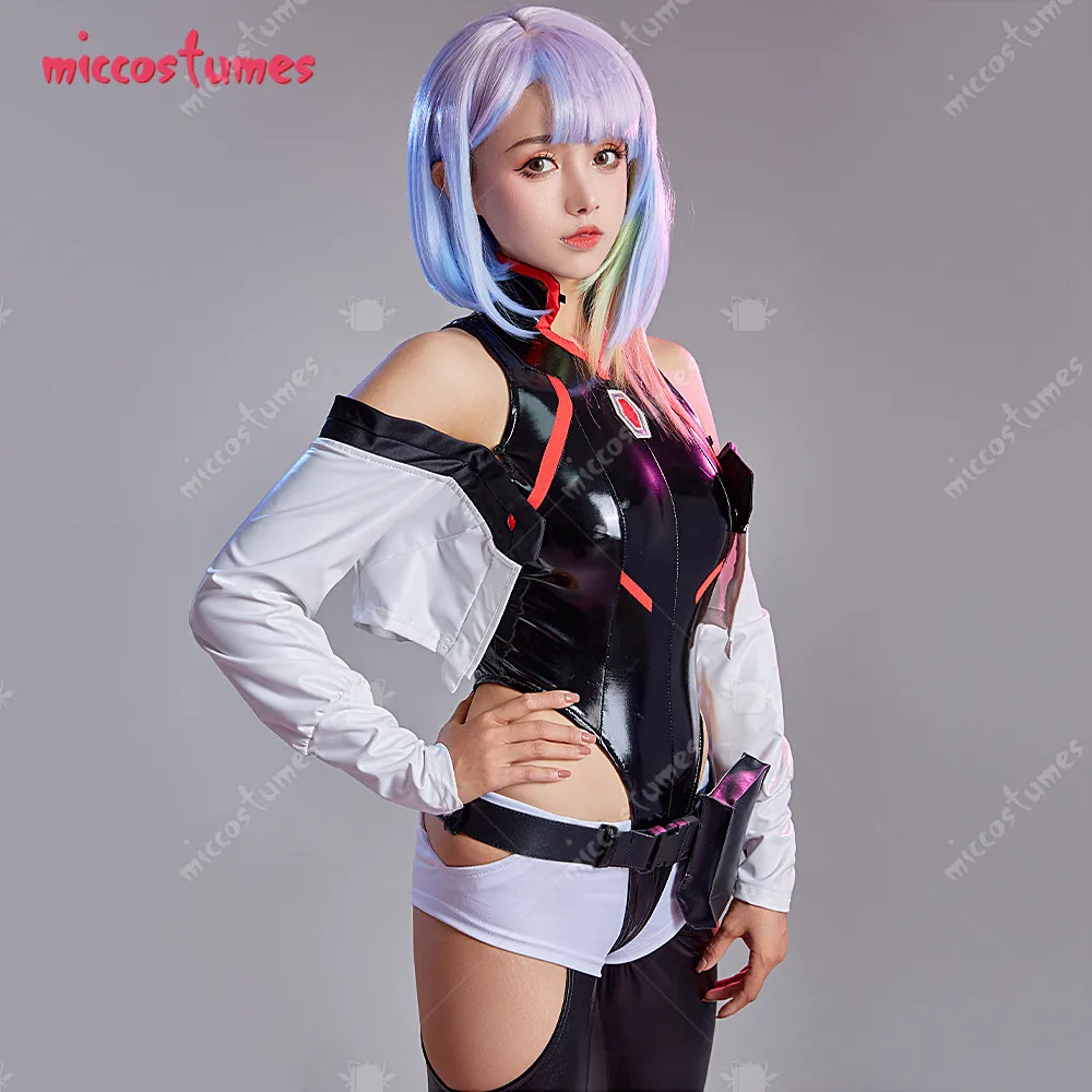 Damen Lucy Cosplay Kostüm PU Leder Bodysuit Anime Outfit Punk 19