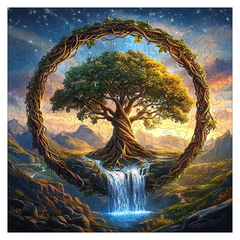 Tree of Life Waterfall River Wooden Puzzle for Adults | Uniquely Shaped Irregular Creative Family Game – Eco-Friendly Wood Craft 1