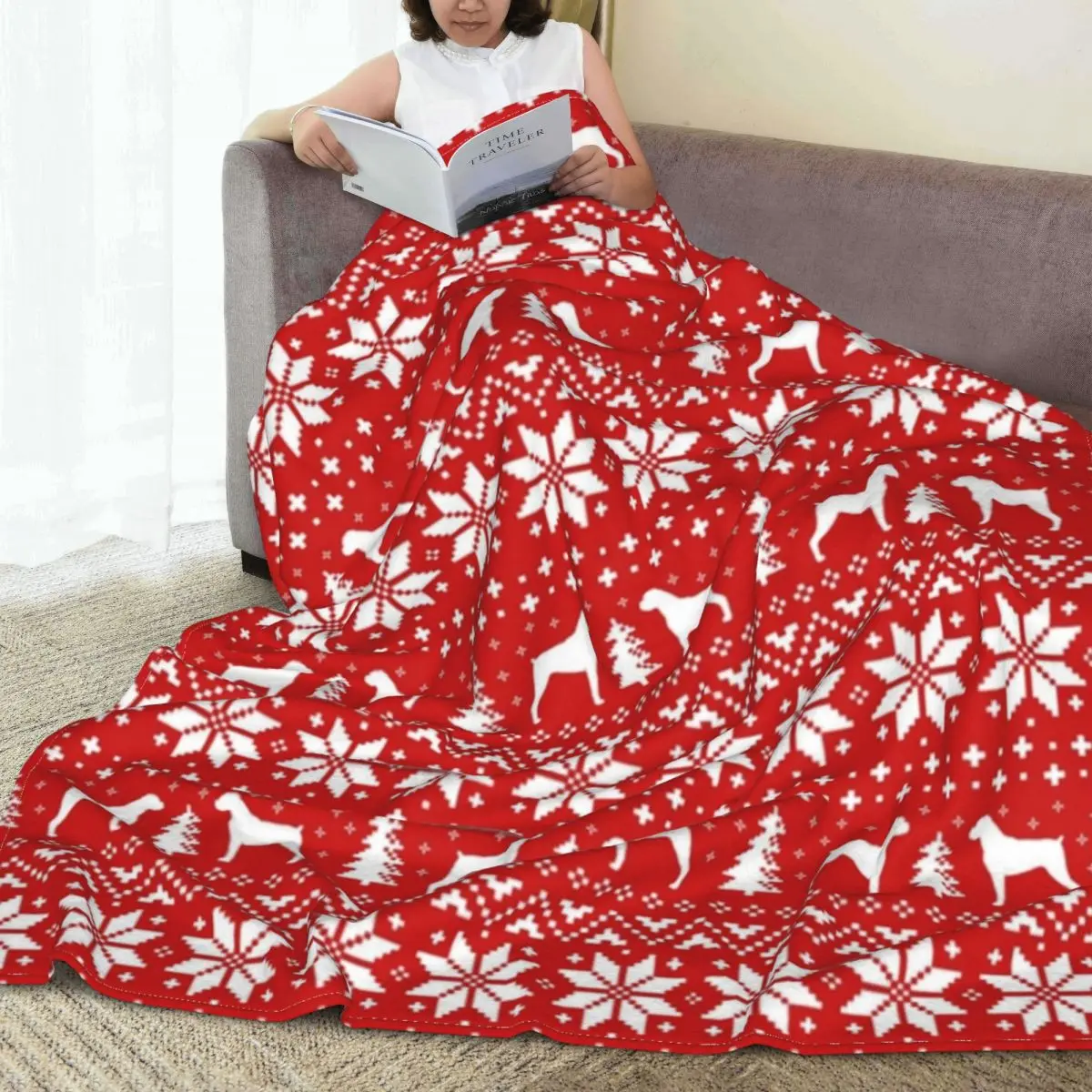

Red Christmas Holiday Soft Durable Blanket Boxer Dog Travel Bedding Throws Autumn Funny Flannel Bedspread Sofa Bed Cover