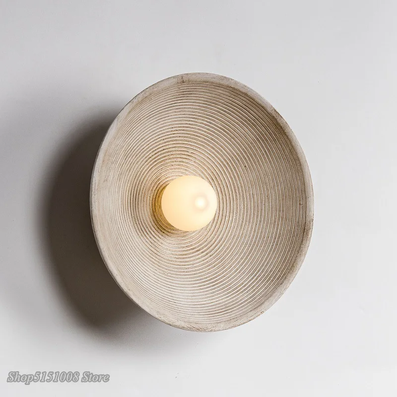 Retro Japanese Style Circle Wall Lamp Bedroom Bedside Sconces LivingRoom Dining Room Aisle Decor Design Indoor Lighting Fixture