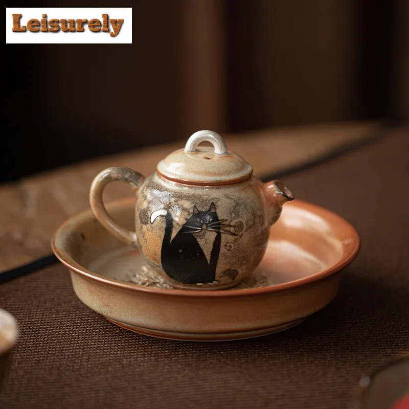 100ml Kiln Chnage Zhiye Cat Ceramic Teapot Wood-fired Porcelain Small Pot Making Tea Ball Hole Filter Kettle Kung Fu Teaset