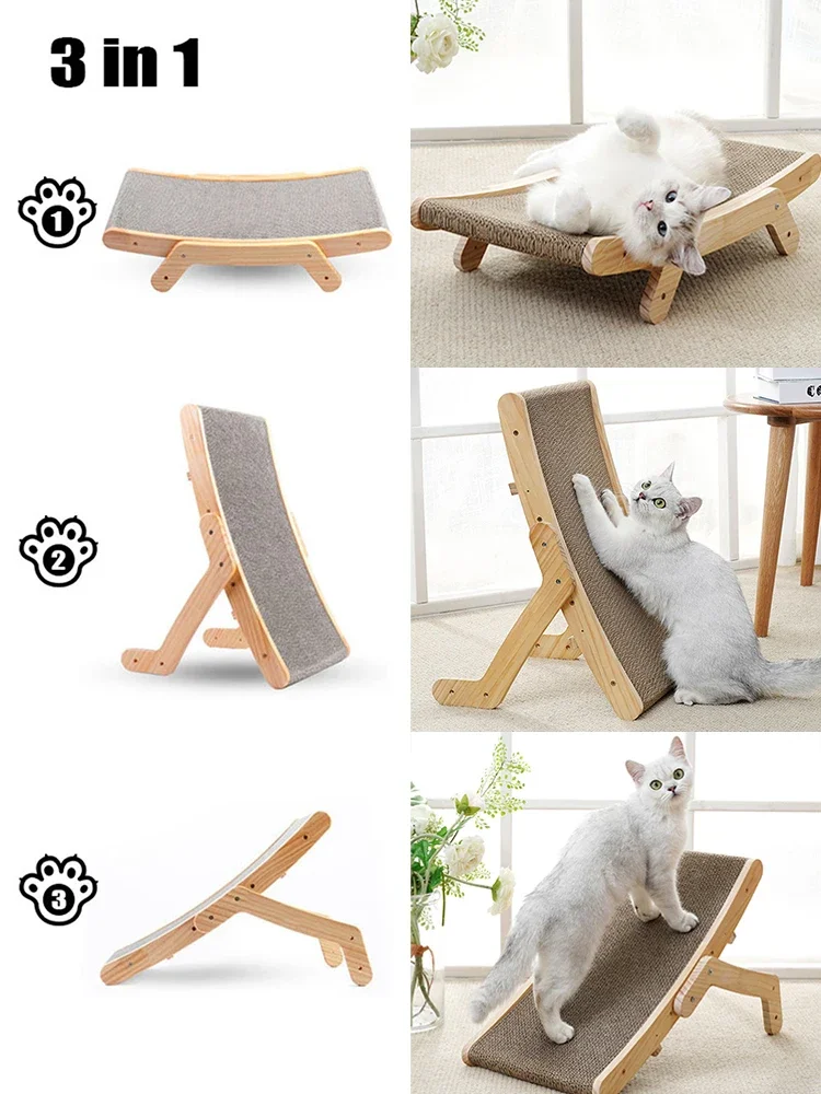 Multi-Functional Cat Scratcher with Wooden Frame and Detachable Bed