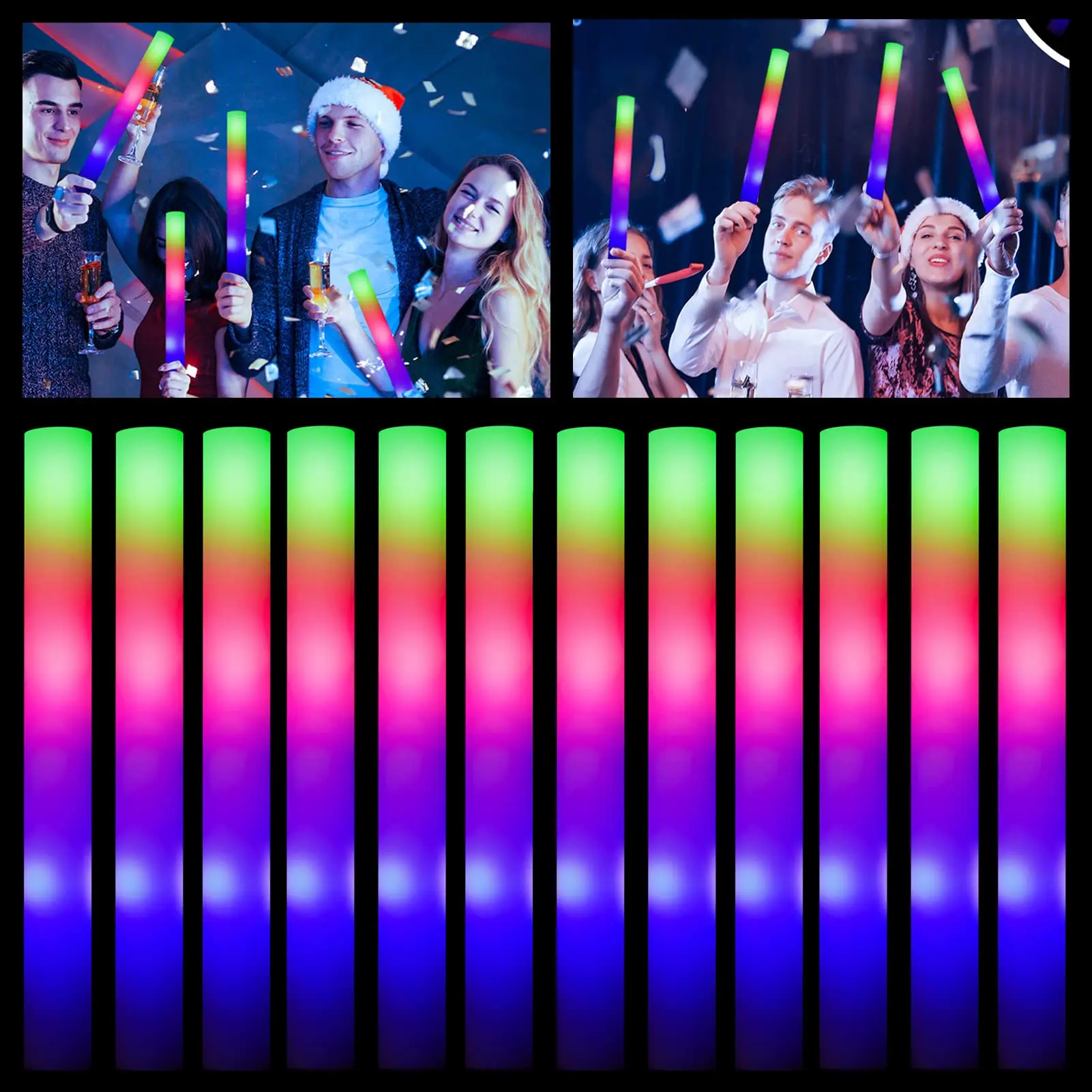 4pcs LED Foam Glow Sticks Light Up Your Party with 3 Flashing