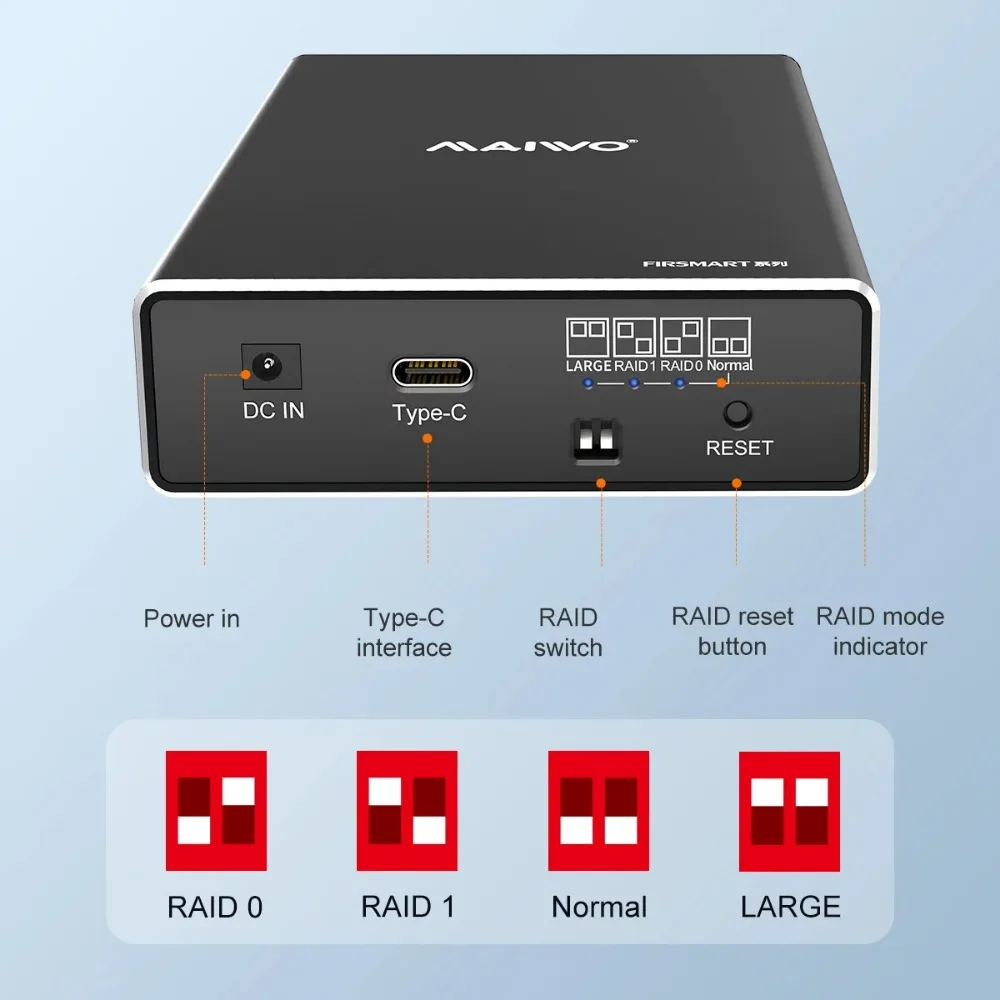 Maiwo-caixa de Disco Rígido Externo com Tampa Protetora Dual Bay Solid-state Porta Serial Mecânica Array Disk 25 Pol - Imagem 6