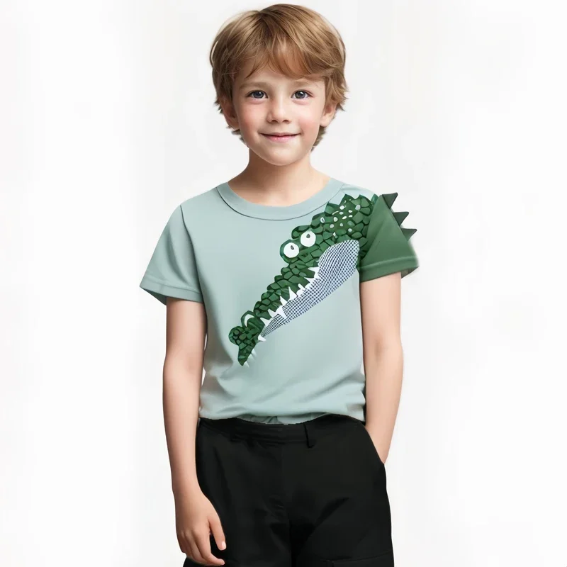 2025 Summer Children 3D Cartoon T-shirt for Boy Animal Printing Dinosaur Shark Boys T Shirt Girls Tops Tees Cartoon Kids Clothes 2