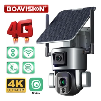 Boavision 야외 보안 카메라, 휴머노이드 추적 컬러 야간 투시경 카메라, 4K 8MP 태양광 카메라, 360 ° PTZ 10X 줌, 4G SIM /WIFI