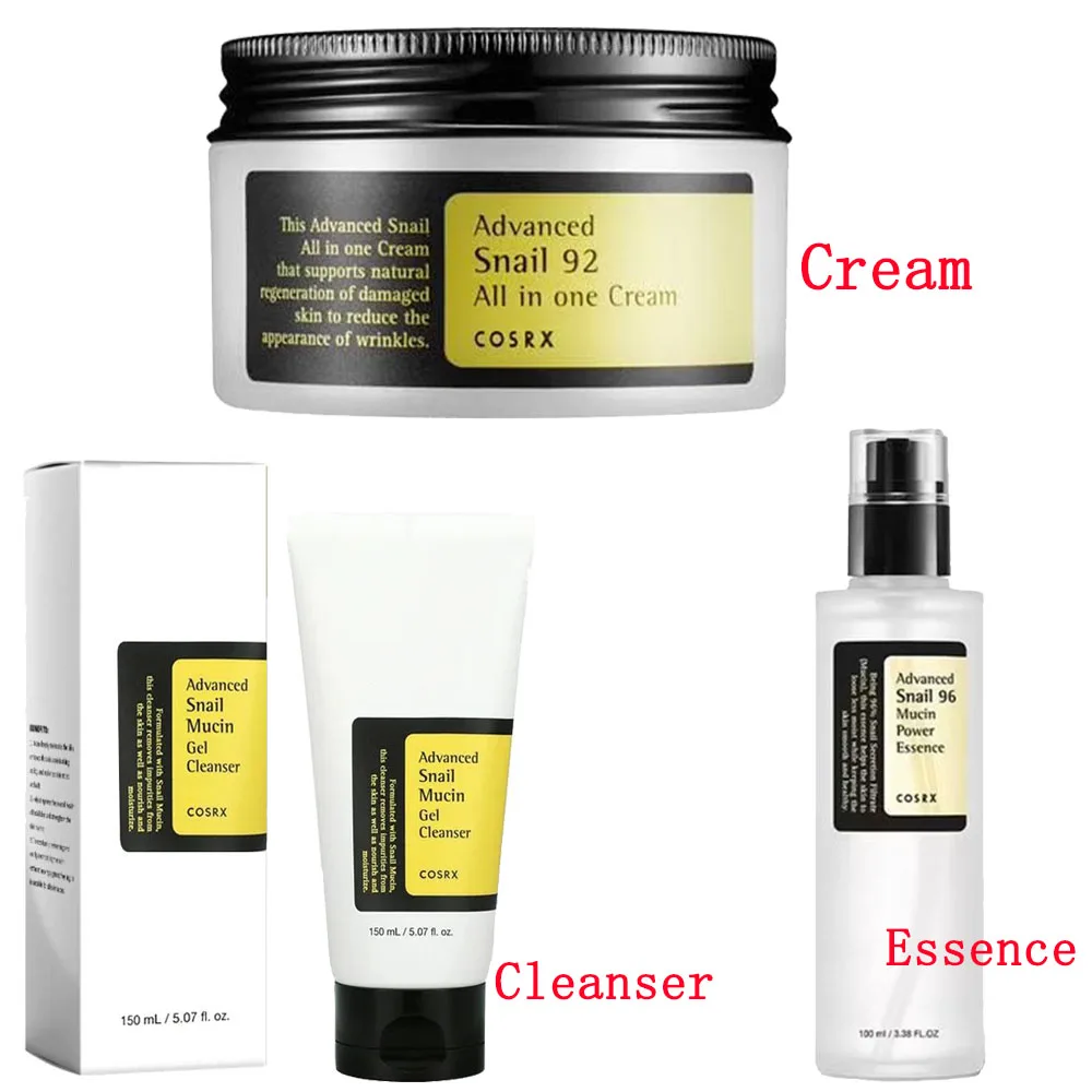 1set Skin Care Set Facial Cleanser Facial Essence 3/2X Advanced Snail 96 Mucin Power Essence/Cleanser/Cream Moisturizing Smoothing Nourishing Korean Cosmetic