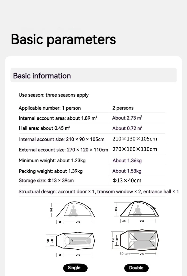 Description Picture 6 of itemNaturehike Cloud Up Pro Tent Lightweight 2 Person Waterproof Outdoor Camping supplies shelters Hiking Backpacking Three Seasons