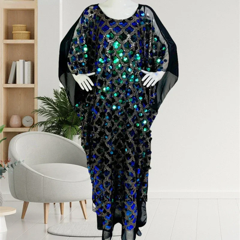 

Elegant African Dresses For Women Plus Glitter Sequin Moroccan Kaftan Turkey Abayas Islamic Long Dress Muslim Saudi Robe Ramadan