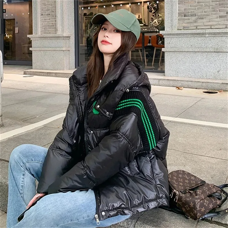2023 New Winter White Down Jacket Women Zipper Hooded Parkas Coat Female Loose Padded Cotton Thickening Warm Puffer Jackets