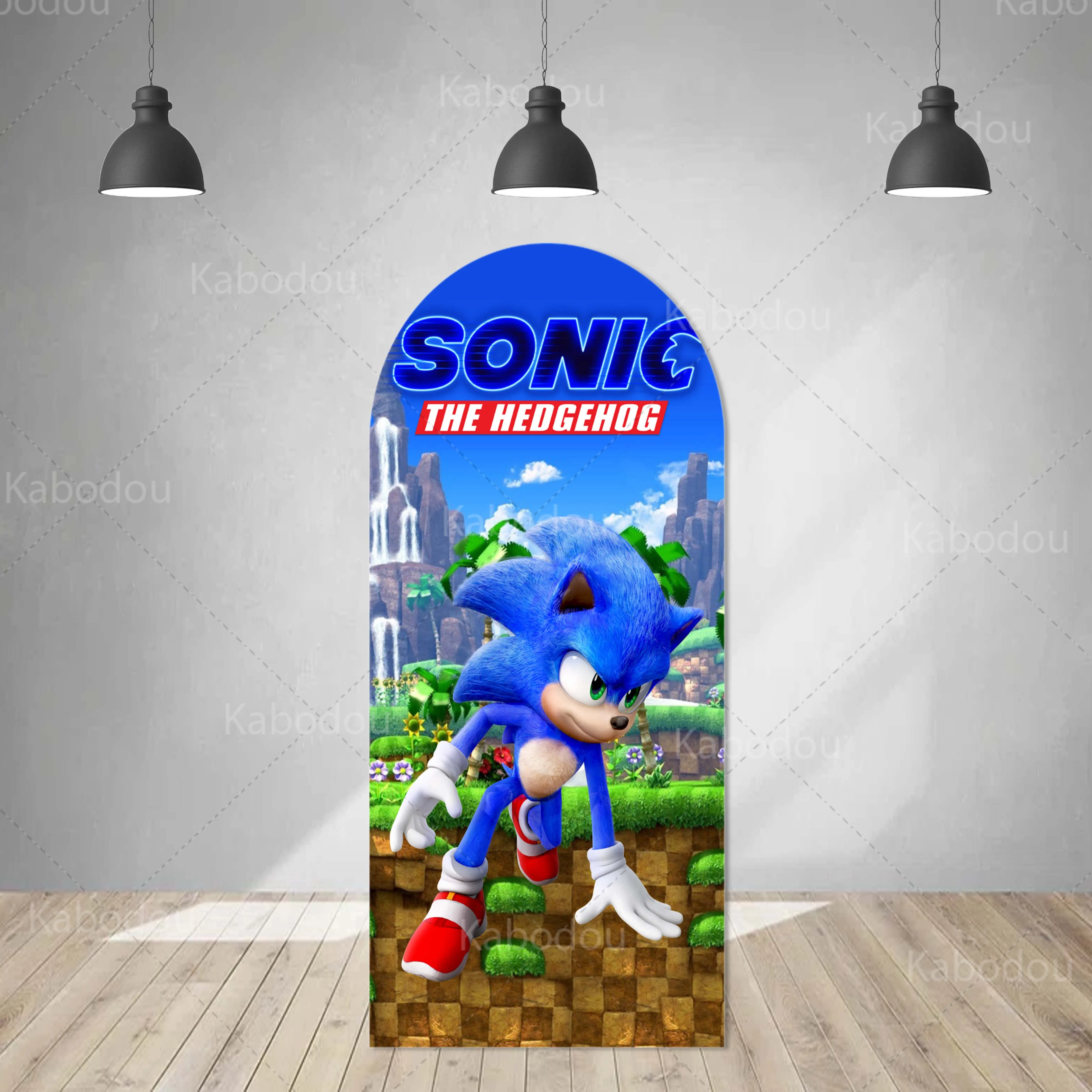 Fondo de arco de Sonics con erizo de doble cara para decoración de fiesta de cumpleaños de niños, baby shower, fotografía de fondo, accesorios de estudio