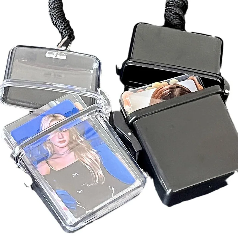 Plastic Photo Card Holder 3 Inch Transparent Kpop Idol Photocard Storage Box With Rope Card Collection Organizer Case