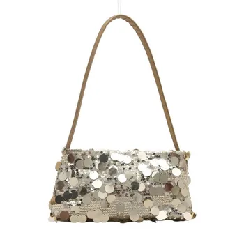 Borsa a Tracolla Grande Capacità Tinta Unita con Paillettes Lucide, Borsa da Donna con Cerniera, Borsa Sottospalla Multifunzionale per Uso Versatile