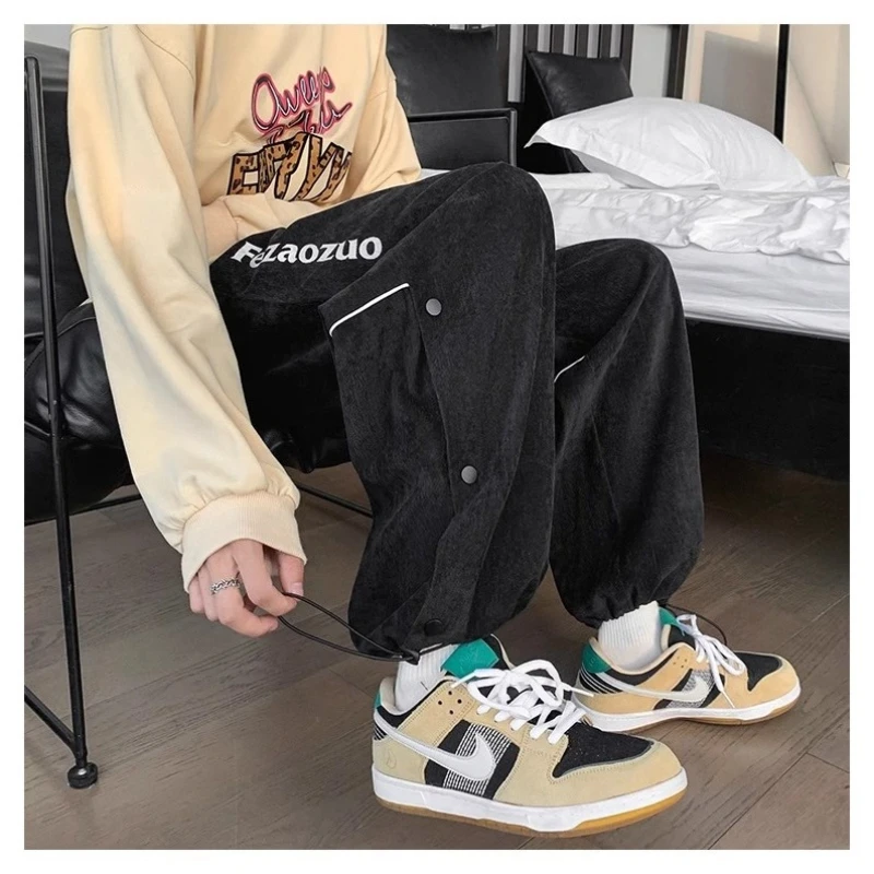 Spring Autumn New Fashion Men's Clothing High Waist Loose Ropa Hombre Korean Style Solid Bound Feet Elastic Waist Casual Pants