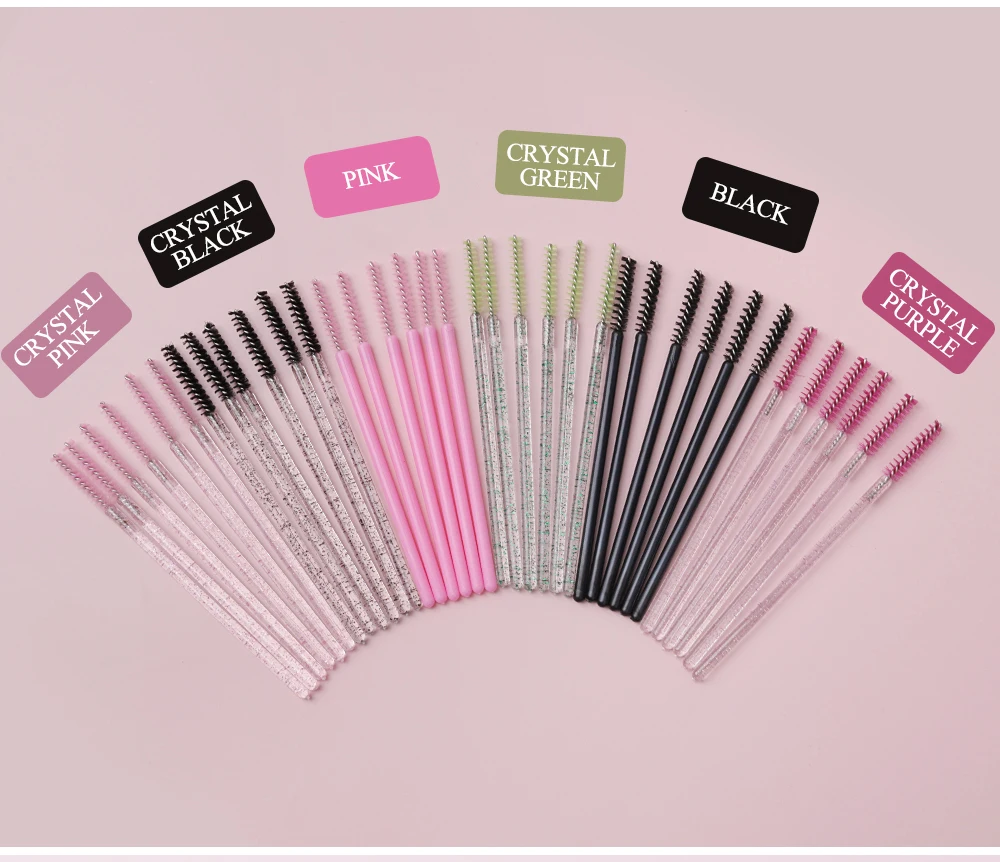 SAKURAHANA 50 Stück Einweg-Make-up-Wimpernbürsten, Augenbrauen-Spiralbürste, Kristallgriffe, Mascara-Zauberstab, Wimpernverlängerungswerkzeuge – Detail 5
