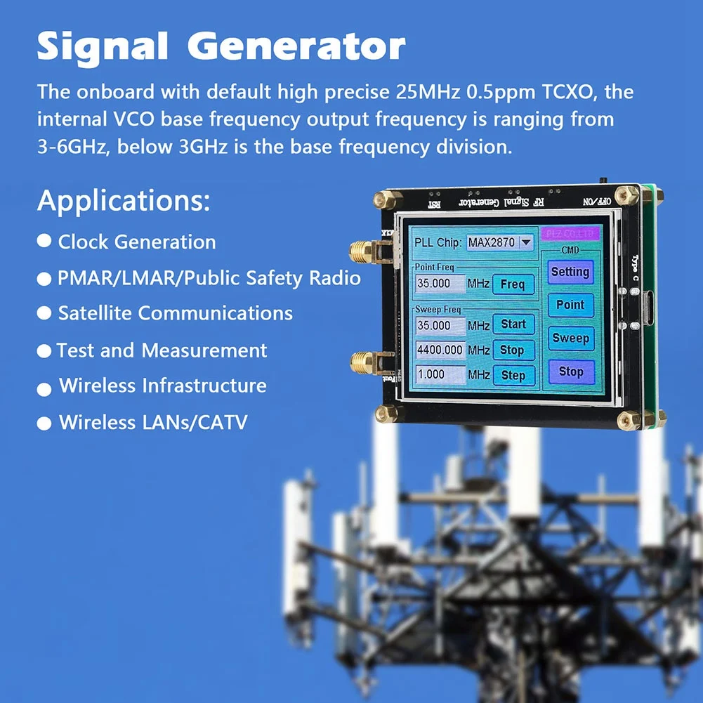 MAX2870 Signal Generator 23.5MHz-6000MHz Frequency Touching Screen Radio Frequency Signal Source PC Software Controls 3