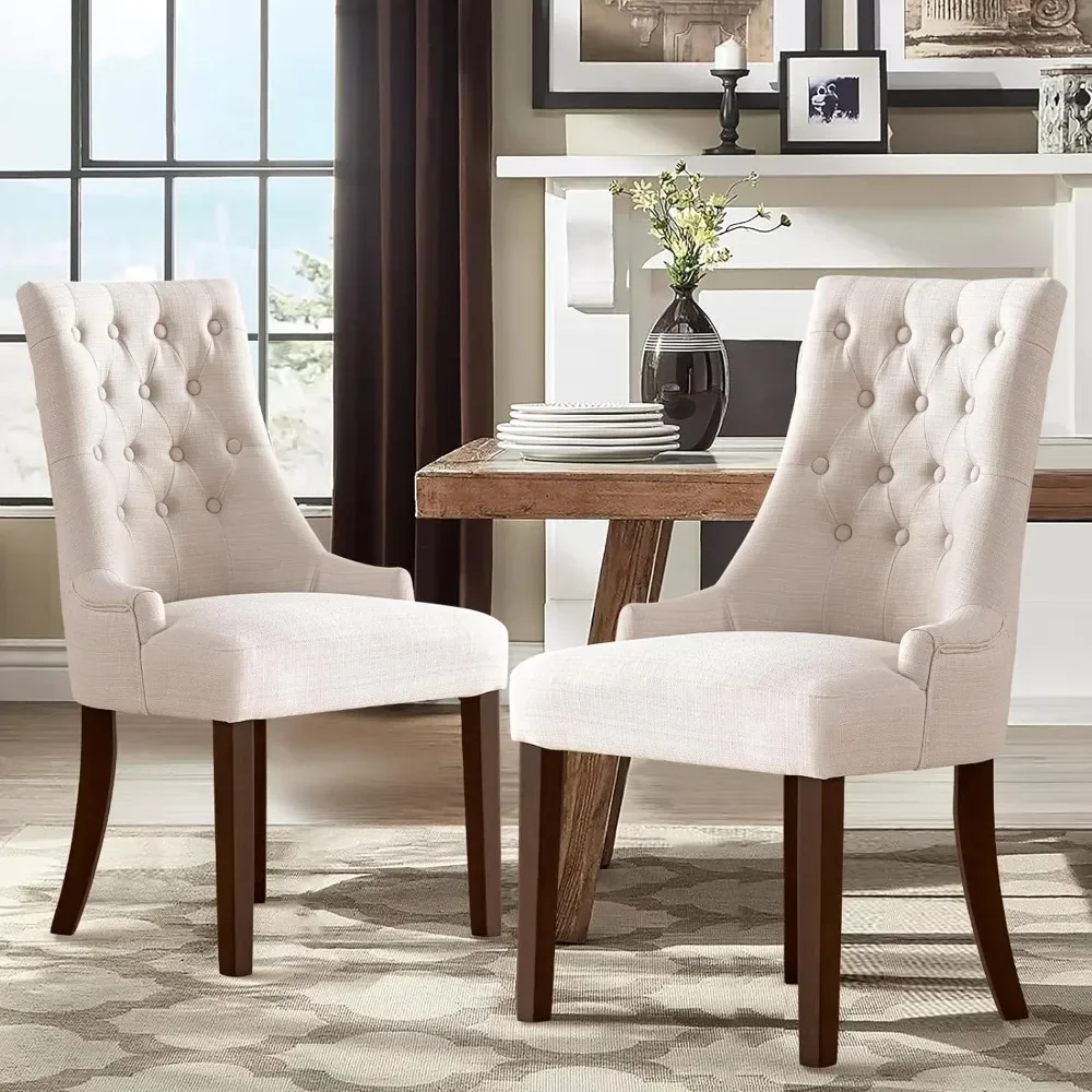 Wingback Upholstered Dining Chairs Fabric Side Dining Room Chairs Tufted Button Living Room