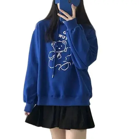 Sweet Japanese Preppy Style Sweatshirts Flowers Embroidered Pink Oversized Hoodies Fleece Sweatshirt Woman Autumn Winter