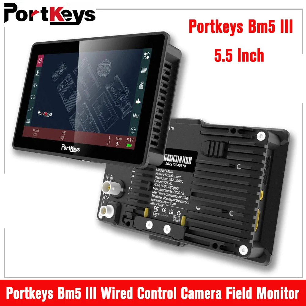

Portkeys BM5 III 5.5 Inch 2200nit Wired Camera Control Field Monitor SDI Portable Studio Monitor DSLR Touchscreen Monitor