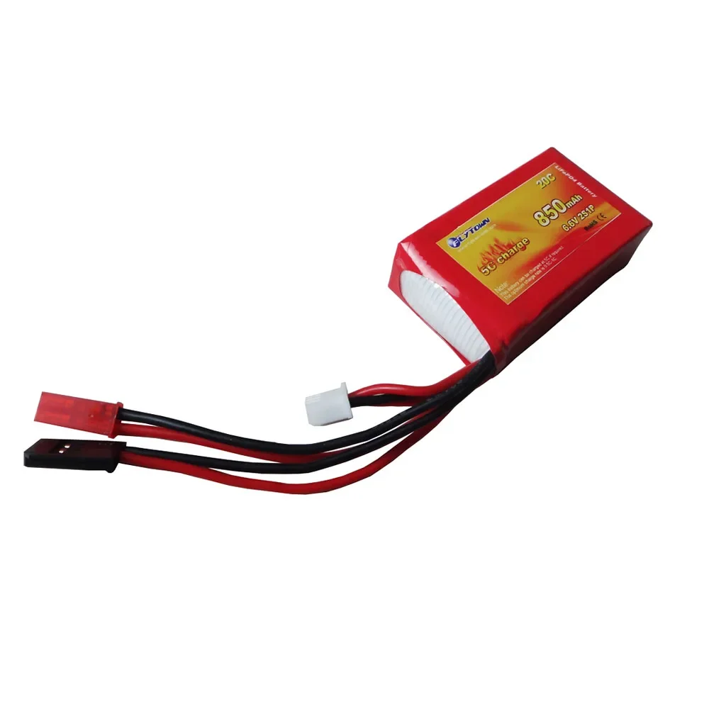Batterie LiFePO4 Flytown 850mAh 2S 6.6V 20C/40C JST Futaba pour RC