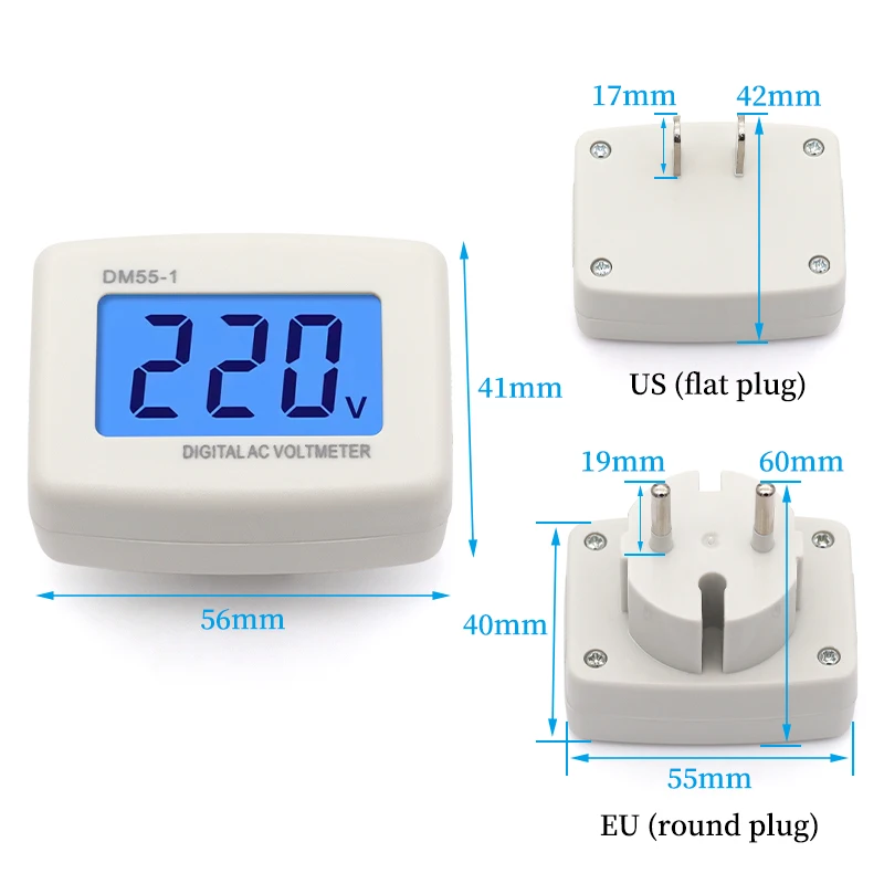 1/5/10PCS 디지털 전압계 EU 미국 스타일 플러그 전압 LCD 디스플레이 전압계 AC100-300V 범위 DM55-1의 실시간 모니터링