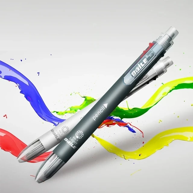 Stylos à bille multicolores 6 en 1, 5 couleurs, 1 crayon automatique avec gomme, fournitures de papeterie scolaires et de bureau 2 Stylos à bille multicolores 6 en 1, 5 couleurs, 1 crayon automatique avec gomme, fournitures de papeterie scolaires et de bureau 2