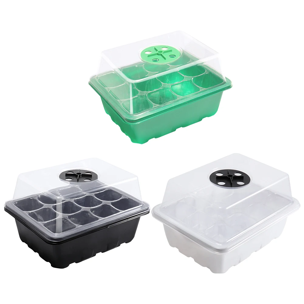Seed Tray 12 Holes Cell Propagator Growth Thickening Seedling Start Growth Tray with Humidity Dome  For Greenhouse Plants