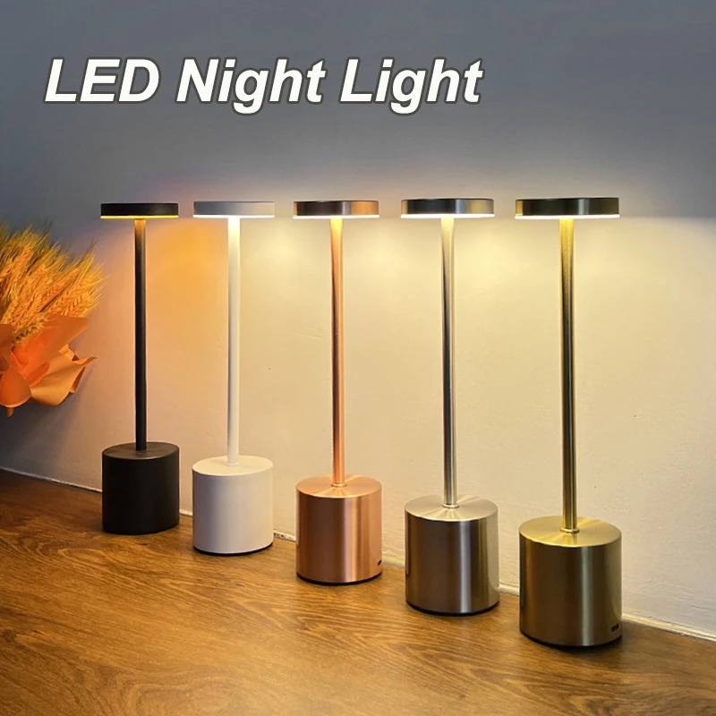 Cordless Table Lamp Nordic Style Alloy Body Touch Switch 3 Colors Rechargeable