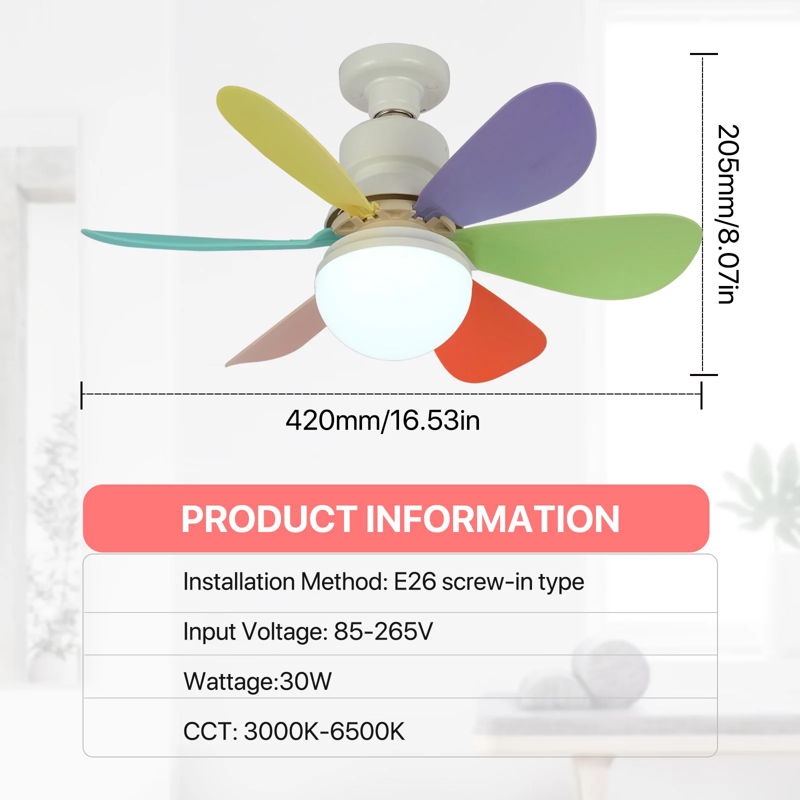 Ceiling Fan Light LED 110V 120V 220V 30W E27 With Remote Control 3000K-6500K Colour Temperatures 1PCS Small Screw In Ceiling Fan