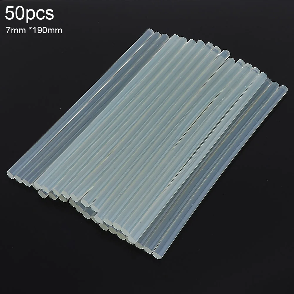 50pcs/set 7mmx190mm Transparent Hot Melt Gun Glue Sticks Gun Adhesive DIY Tools for Hot Melt Glue Gun Repair Alloy Accessories