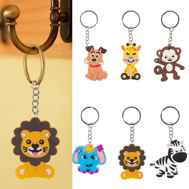 

6pcs Jungle Safari Animal Keychains Cartoon Animal Monkey Lion Giraffe Key Chains Kids Wild One Birthday Party Gift Baby Shower
