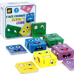 Puzzle en bois pour enfants, blocs d'expression en bois, Montessori, changement de visage, jeu de logique de pensée assorti, géométrie 