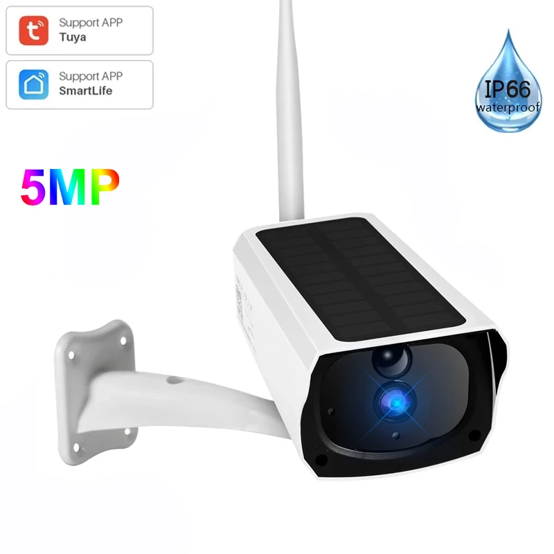 Fhd 5Mp Tuya Solar Camera Solar Powered 2Mp Security Wireless Battery Camera Motion Detection Pir Alarm Ip66 Waterproof Outdoor