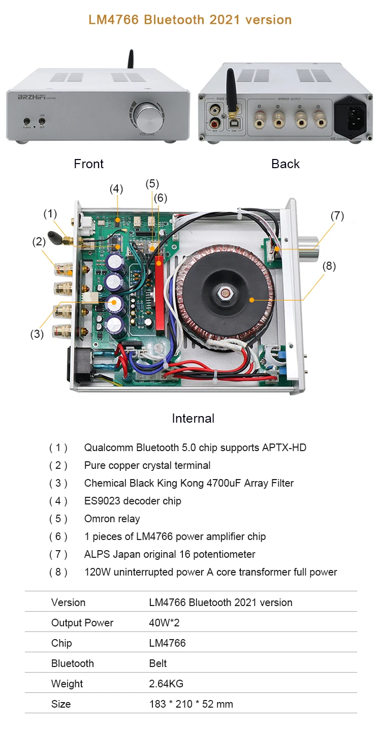 BRZHIFI 2.0 LM1875 / LM3886 Dual Channel Power Auidio Amplifier Bluetooth 5.0 Stereo Sound Speaker Amplificador AMP