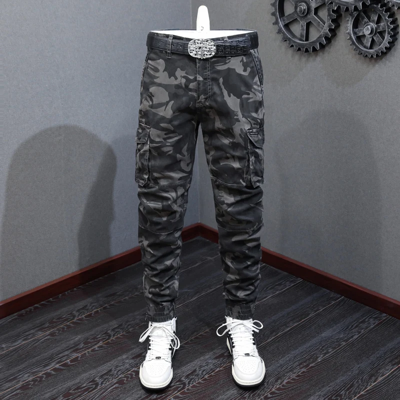 Street Fashion Men Jeans Camouflage Military Trousers Multi Pocket Casual Cargo Pants Hombre Zipper Designer Hip Hop Joggers Men