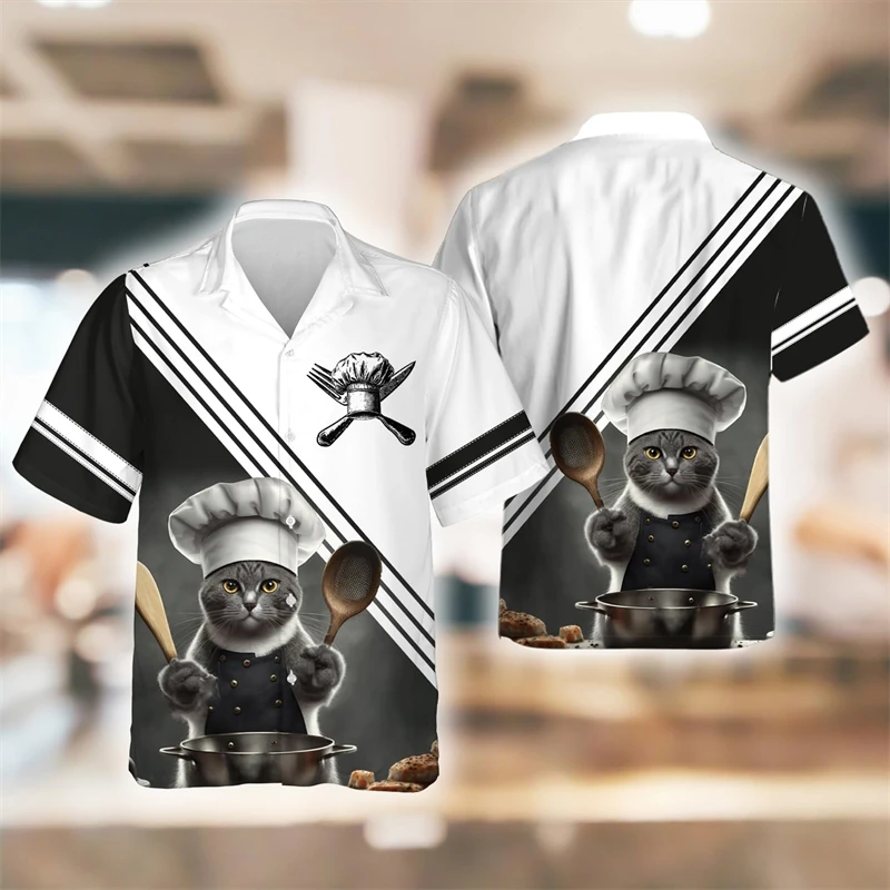 Fashion Profession Chef Graphic Shirts For Men Clothes Casual Cook Work Uniform Funny Design Short Sleeve Cute Chef Hat Tops 5