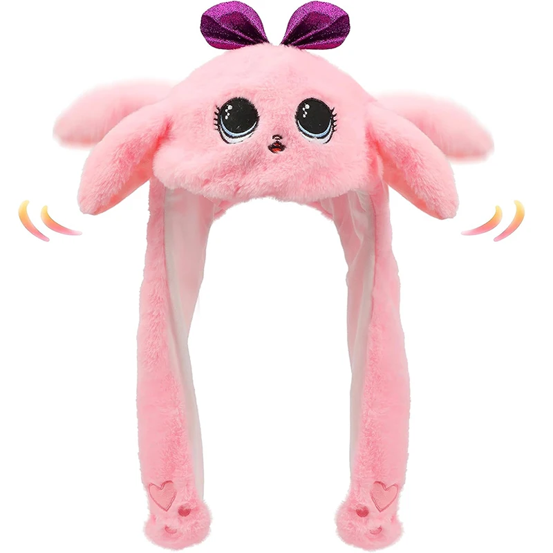 Pink Doll Ear Moving Hat Animal Plush Hat Jumping up Moving Ears Pop Up Funny Cap Dress Up for Adult Kids Costume Party