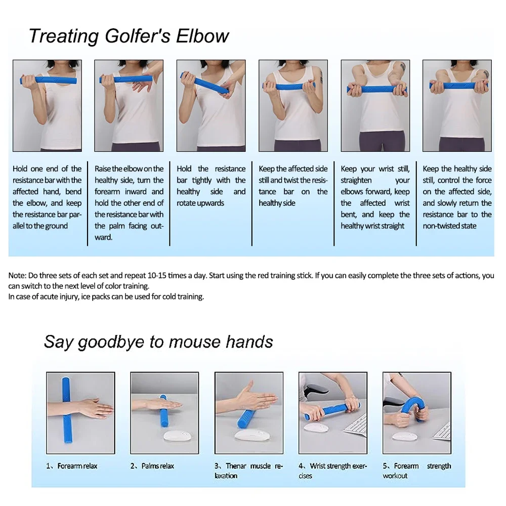 Tennis Elbow Therapy Flexible Bar Flex Therapy Bar Strengthener Resistance Bar Golfer Elbow Tendonitis Forearms Pain Relief Forearm Exerciser