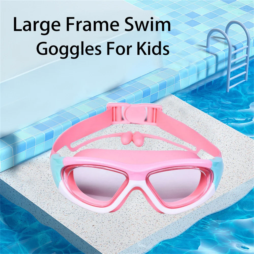Children's High Definition Goggles Waterproof Anti Fog Large Frame Silicone Tape Earplugs Diving Swimming Large Frame Glasses swimming goggles