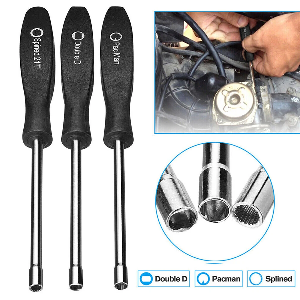 

3Pcs Screwdriver Carburetor Adjustment Tool Double D / Pac Man / Splined 21T Steel Carburetor Repair Tool For Chainsaw Trimmer